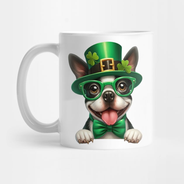 St Patricks Day Peeking Boston Terrier Dog by Chromatic Fusion Studio